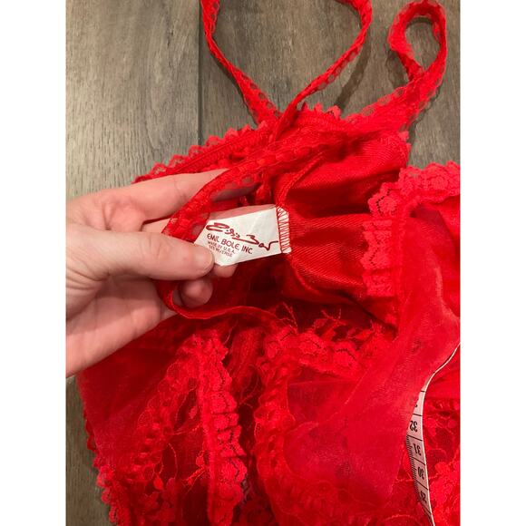 Vintage V-Neck Lace Teddy Bodysuit High Cut lingerie Size L Red - Picture 7 of 7